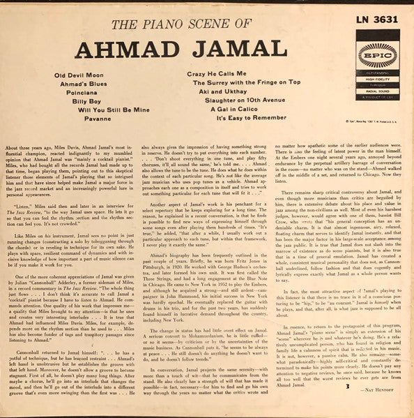 Ahmad Jamal - The Piano Scene Of Ahmad Jamal (LP) [US] 1st (Very Good Plus (VG+))