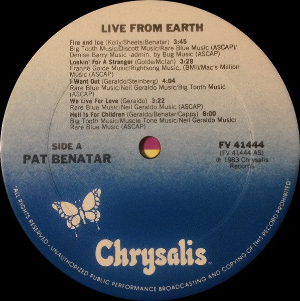 Pat Benatar - Live From Earth (LP) [US] 1st (Near Mint (NM or M-))