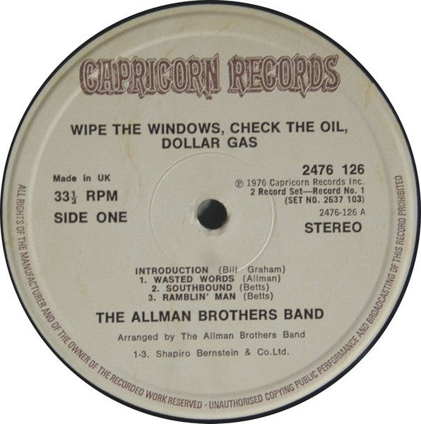 The Allman Brothers Band - Wipe The Windows, Check The Oil, Dollar Gas (1976 UK Press)