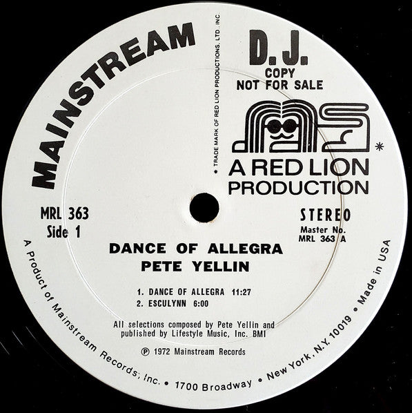 Peter Yellin - Dance Of Allegra (LP) [US] 1st (Very Good Plus (VG+))