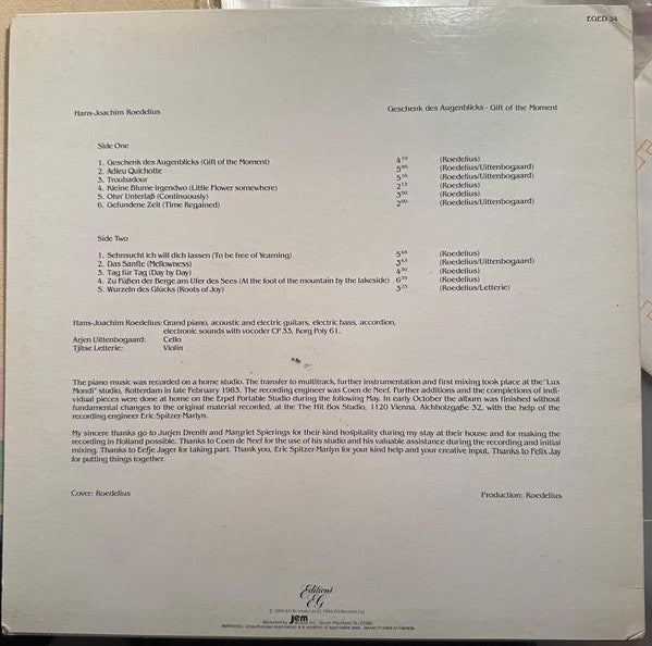Hans-Joachim Roedelius - Geschenk Des Augenblicks = Gift Of The Moment