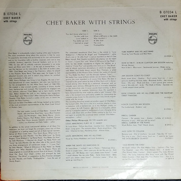 Chet Baker - Chet Baker With Strings (LP) [Netherlands] 1st (Very Good Plus (VG+))