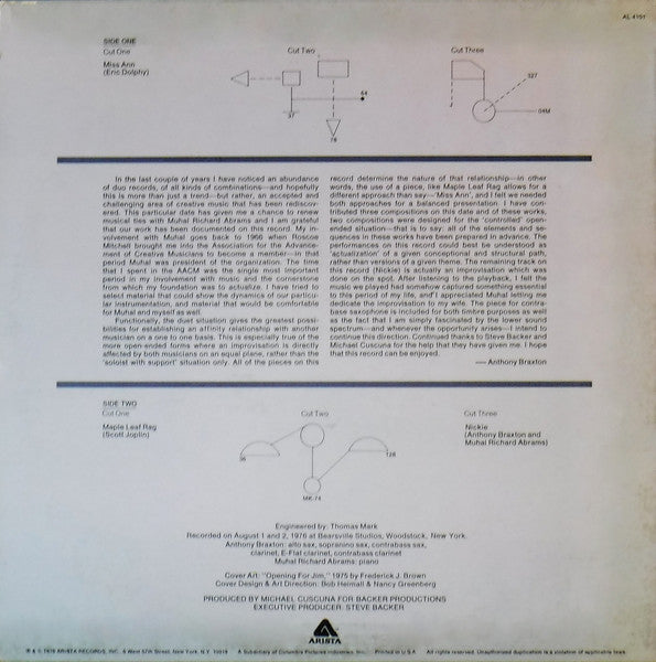 Anthony Braxton - Duets 1976 (LP) [US] 1976 RP