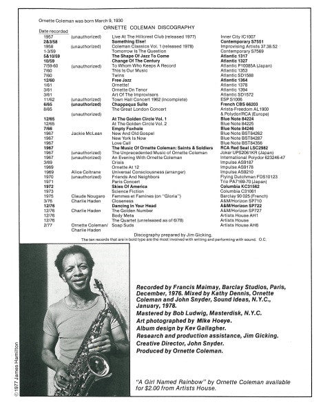 Ornette Coleman - Body Meta (LP) [US] 1st