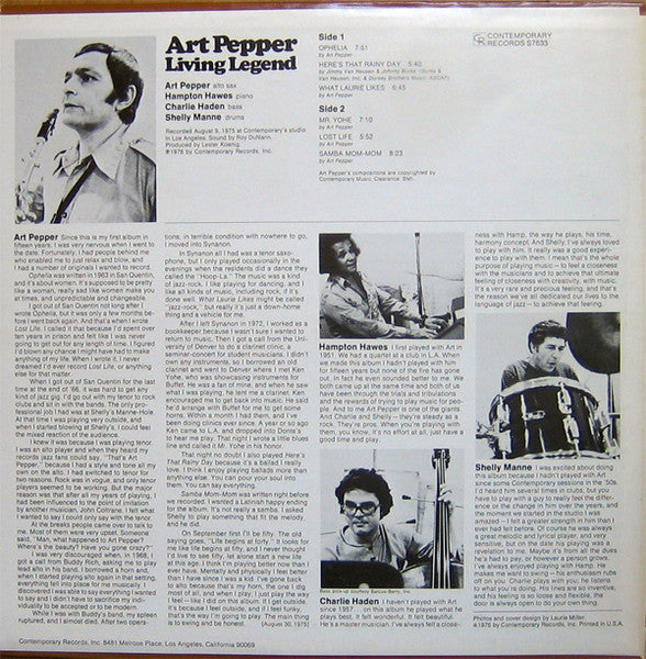 Art Pepper - Living Legend (LP) [US] 1st (Very Good Plus (VG+))
