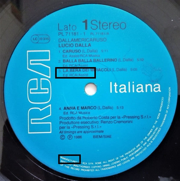 Lucio Dalla - Dallamericaruso (LP) [Italy] 1st (Very Good Plus (VG+))