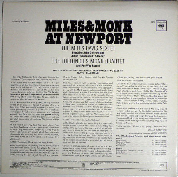 The Miles Davis Sextet - Miles & Monk At Newport (LP) [US] RP (Mint (M))