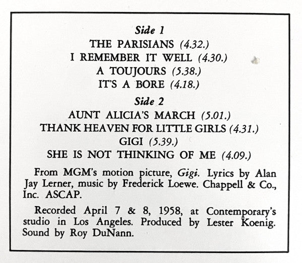 André Previn & His Pals - Modern Jazz Performances Of Songs From Gigi (LP) [US] 1989 RP (Mint (M))