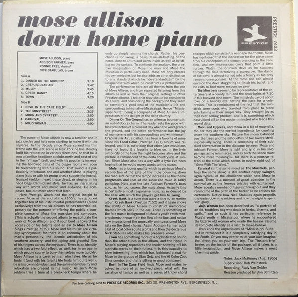 Mose Allison - Down Home Piano (LP) [US] 1966 RP