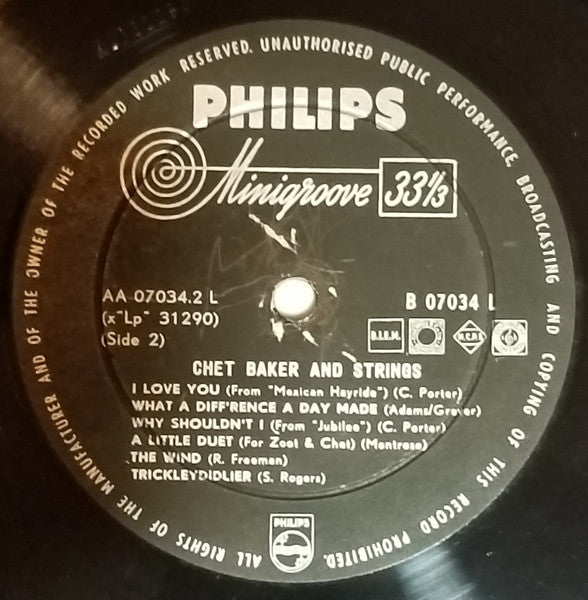 Chet Baker - Chet Baker With Strings (LP) [Netherlands] 1st (Very Good Plus (VG+))