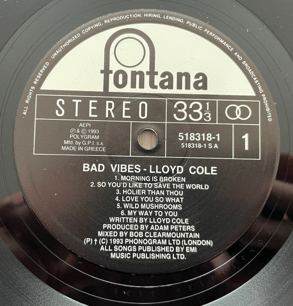 Lloyd Cole - Bad Vibes (LP) [Greece] 1st (Near Mint (NM or M-))