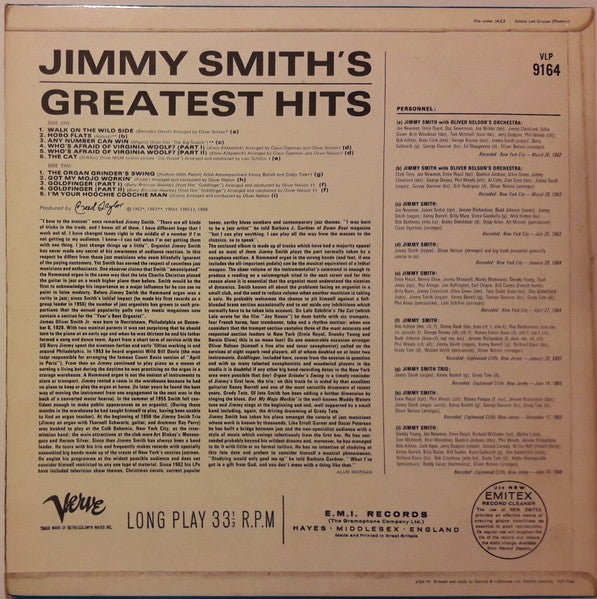 Jimmy Smith - Jimmy Smith's Greatest Hits (LP) [UK] 1st (Very Good Plus (VG+))