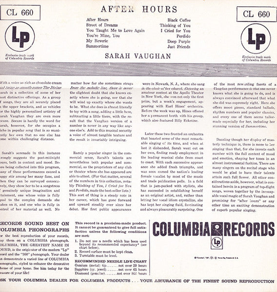 Sarah Vaughan - After Hours (1960s MONO)