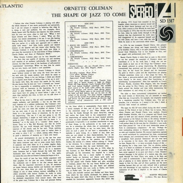 Ornette Coleman - The Shape Of Jazz To Come (LP) [US] 1974 RP (Very Good Plus (VG+))