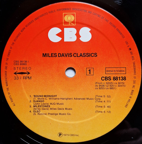Miles Davis - Classics (LP) [Europe] RP (Very Good Plus (VG+))