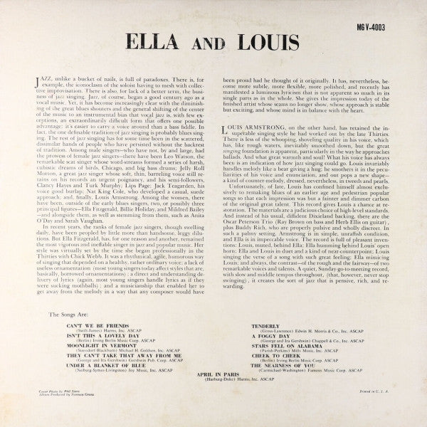 Ella Fitzgerald - Ella And Louis (LP) [US] 1st (Very Good Plus (VG+))