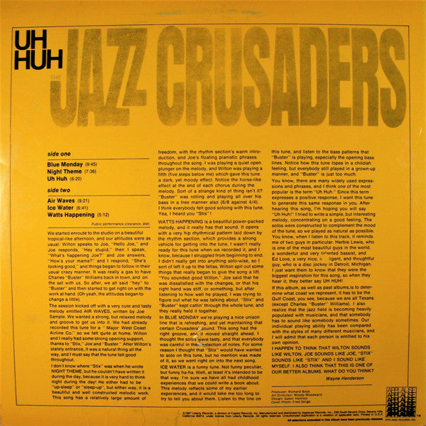 The Crusaders - Uh Huh (LP) [US] 1982 RP (Near Mint (NM or M-))