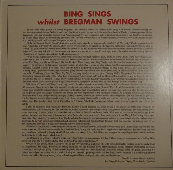 Bing Crosby - Bing Sings Whilst Bregman Swings (LP) [US] 1996 RP (Mint (M))