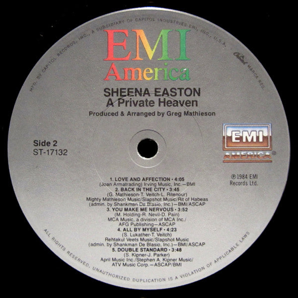 Sheena Easton - A Private Heaven (LP) [US] 1st (Mint (M))