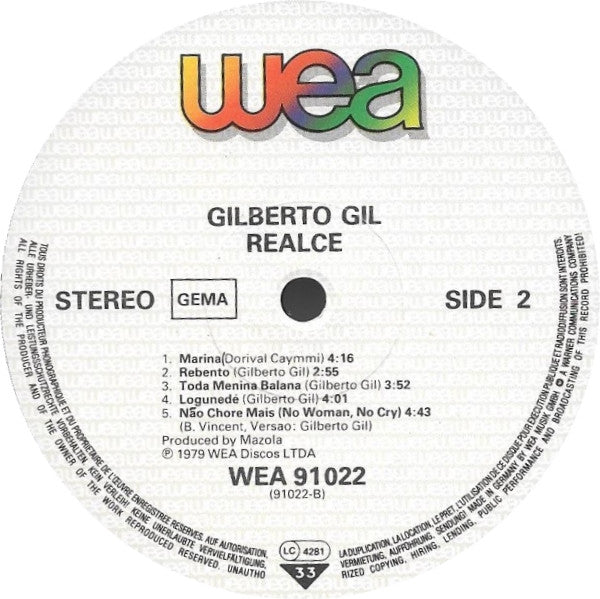 Gilberto Gil - Realce (LP) [Germany] RP (Near Mint (NM or M-))