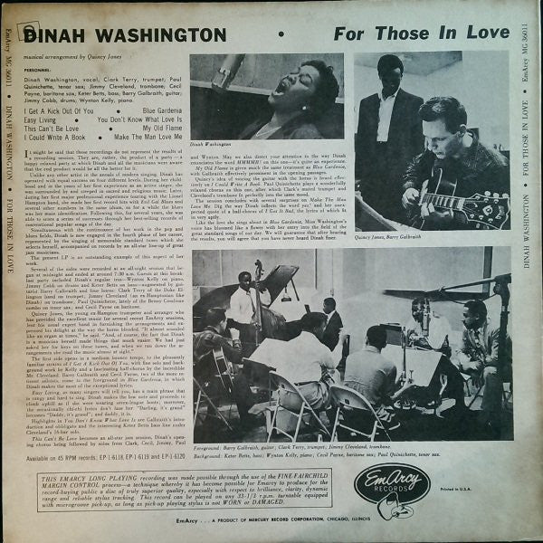 Dinah Washington - For Those In Love (LP) [US] 1st (Very Good (VG))