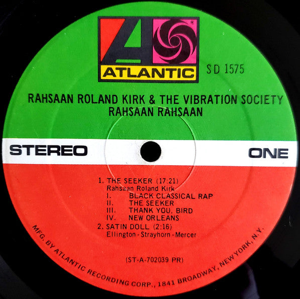 Rahsaan Roland Kirk & The Vibration Society - Rahsaan Rahsaan (LP) [US] 1st (Very Good Plus (VG+))