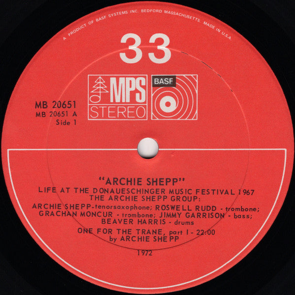Archie Shepp - Life At The Donaueschingen Music Festival (LP) [US] 1972 RP (Very Good Plus (VG+))