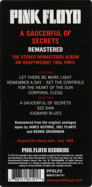 Pink Floyd - A Saucerful Of Secrets (LP) [US] 2016 RP