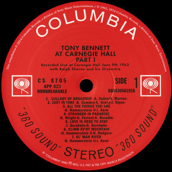 Tony Bennett - At Carnegie Hall Recorded Live June 9, 1962 (LP) [US] 2014 RP