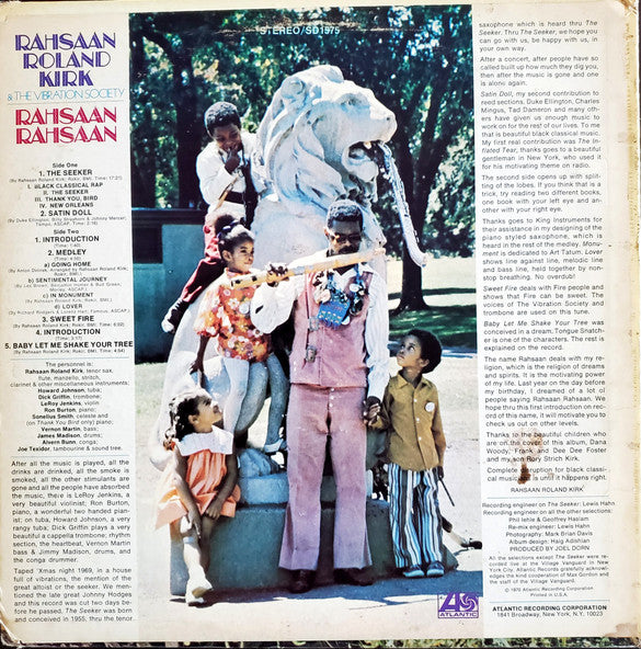 Rahsaan Roland Kirk & The Vibration Society - Rahsaan Rahsaan (LP) [US] 1st (Very Good Plus (VG+))
