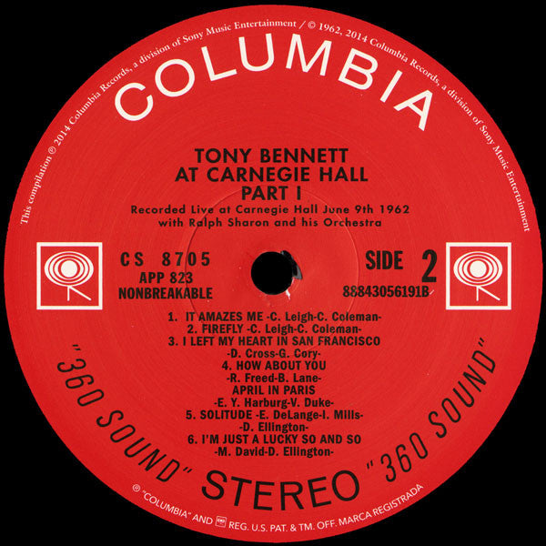 Tony Bennett - At Carnegie Hall Recorded Live June 9, 1962 (LP) [US] 2014 RP