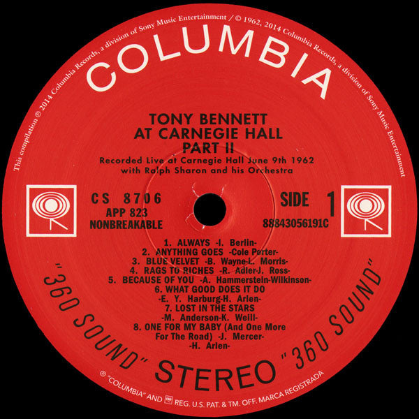 Tony Bennett - At Carnegie Hall Recorded Live June 9, 1962 (LP) [US] 2014 RP