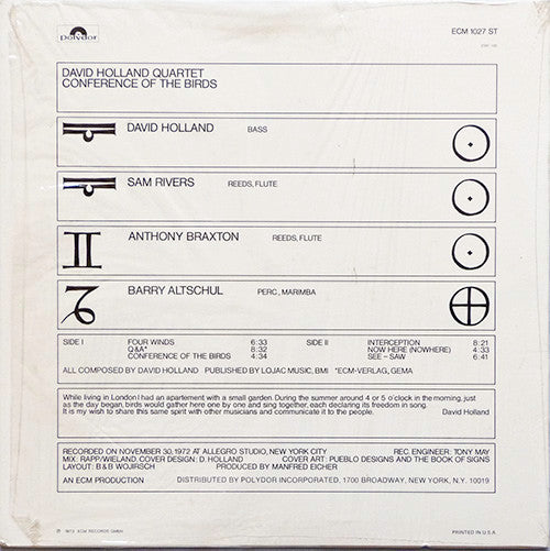 David Holland Quartet - Conference Of The Birds (LP) [US] 1st (Near Mint (NM or M-))