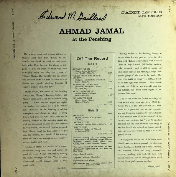 Ahmad Jamal Trio - Ahmad Jamal At The Pershing / But Not For Me