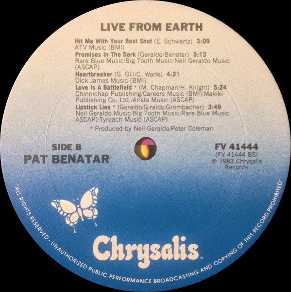 Pat Benatar - Live From Earth (LP) [US] 1st (Near Mint (NM or M-))