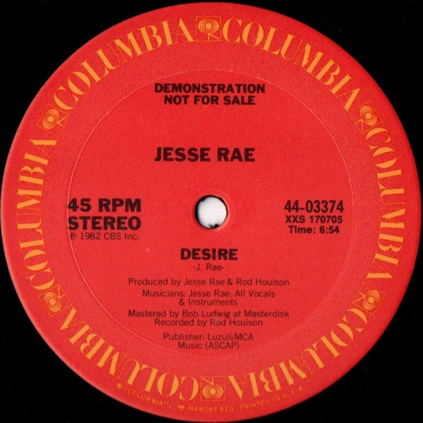 Jesse Rae - Rusha / Desire (1982 12" PROMO)