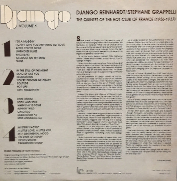 Django Reinhardt - The Quintet Of The Hot Club Of France (1936-1937) Django Volume 1 (1980 SEALED)