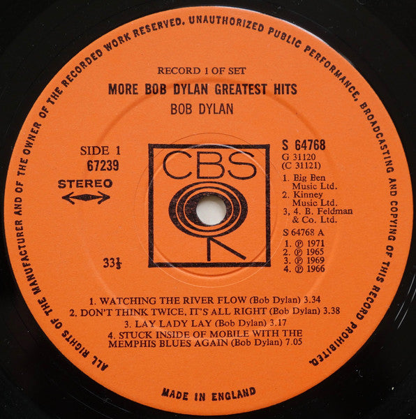 Bob Dylan - More Bob Dylan Greatest Hits (LP) [UK] 1st (Very Good Plus (VG+))