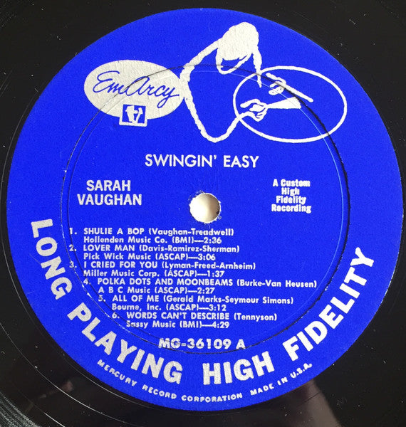 Sarah Vaughan And Her Trio - Swingin' Easy (LP) [US] 1st (Very Good (VG))