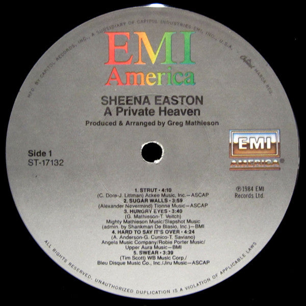Sheena Easton - A Private Heaven (LP) [US] 1st (Mint (M))