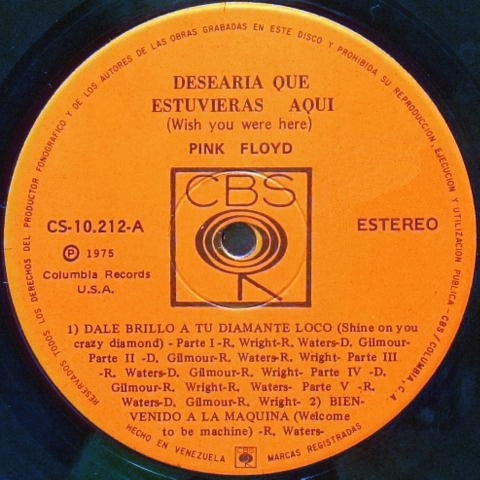 Pink Floyd - Wish You Were Here (1975 Venezuelan Pewaa)