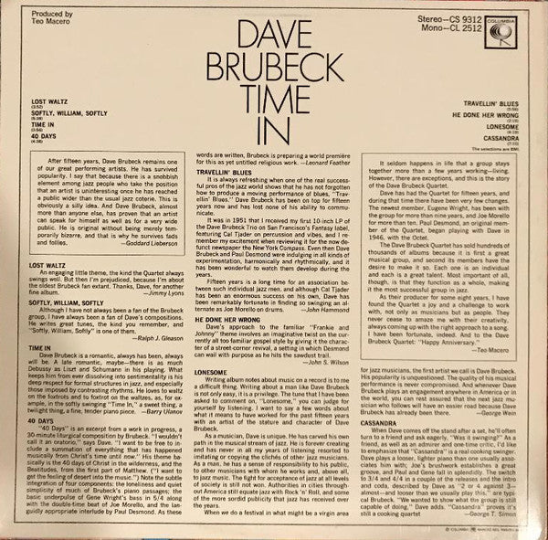 Dave Brubeck - Time In (LP) [US] RP (Near Mint (NM or M-))
