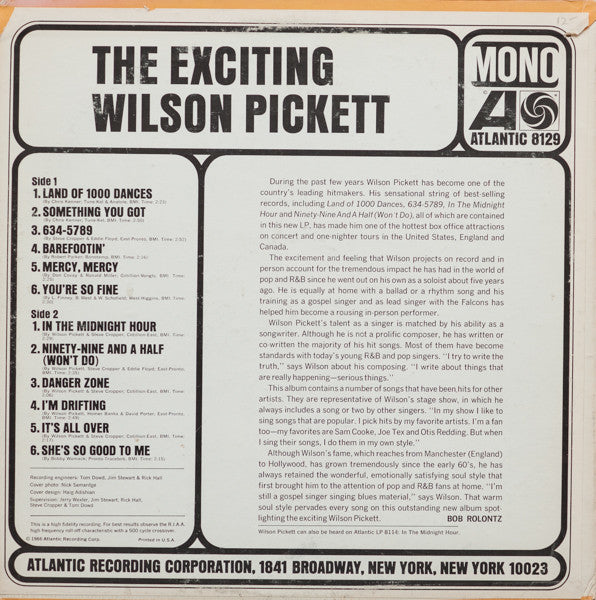Wilson Pickett - The Exciting Wilson Pickett (LP) [US] 1st (Very Good Plus (VG+))