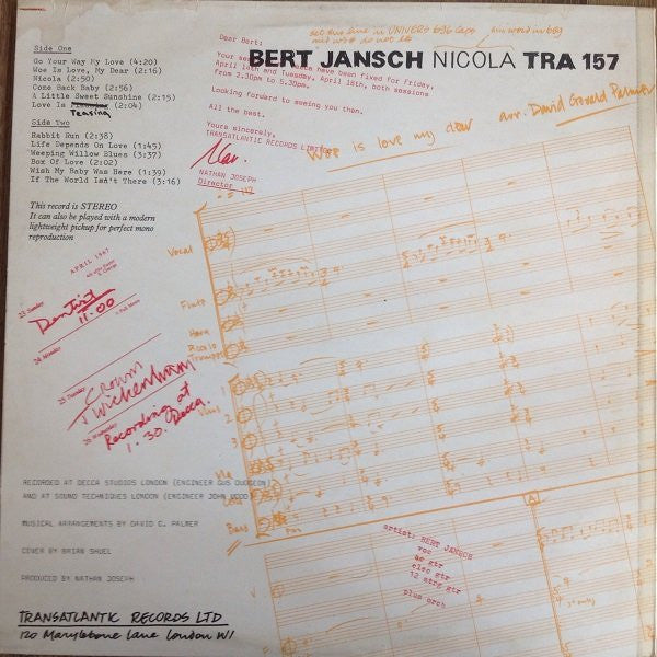 Bert Jansch - Nicola (LP) [UK] 1st (Very Good Plus (VG+))