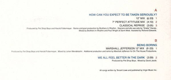 Pet Shop Boys - How Can You Expect To Be Taken Seriously? (12") [US] 1st (Very Good Plus (VG+))