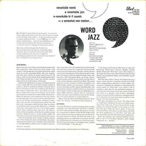 "Word Jazz" 1957 Vintage Vinyl LP (Original MONO Press)