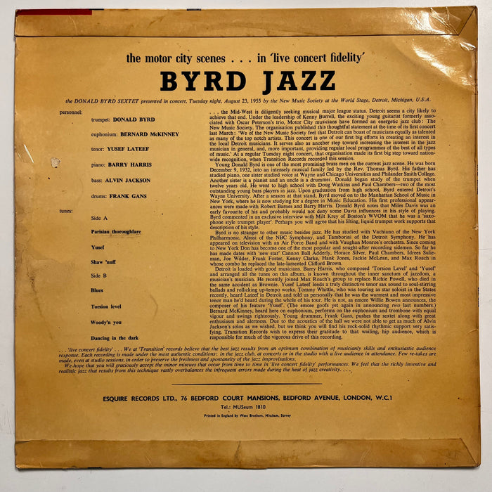 "Byrd Jazz: The Motor City Scenes..." 1957 Vintage Vinyl LP (UK MONO Pressing)