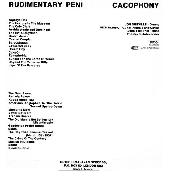 Cacophony (1988 UK Press)