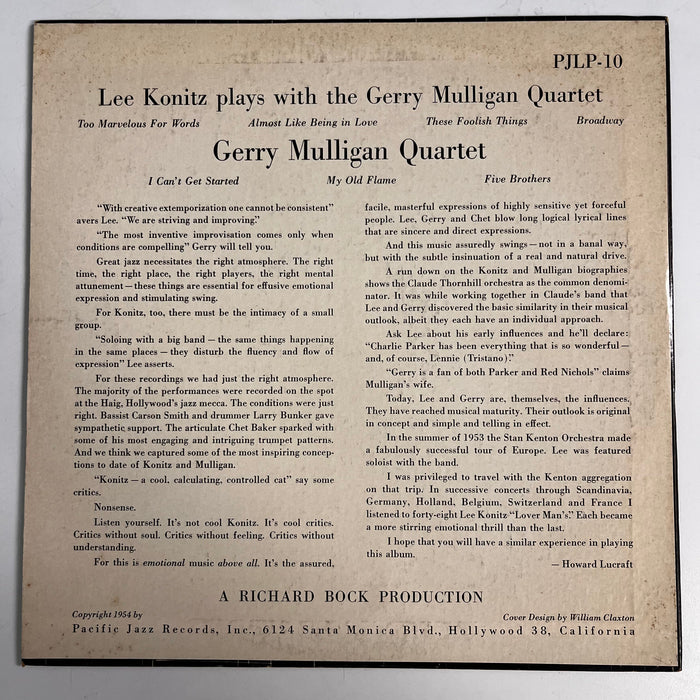 Lee Konitz And The Gerry Mulligan Quartet (1954 10")