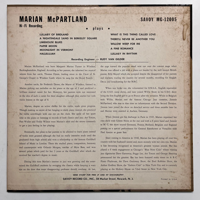 Marian McPartland (1955 US Press)